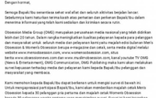 Yuk, Isi Survei Kepuasan Pelanggan Obsession Media Group (OMG)