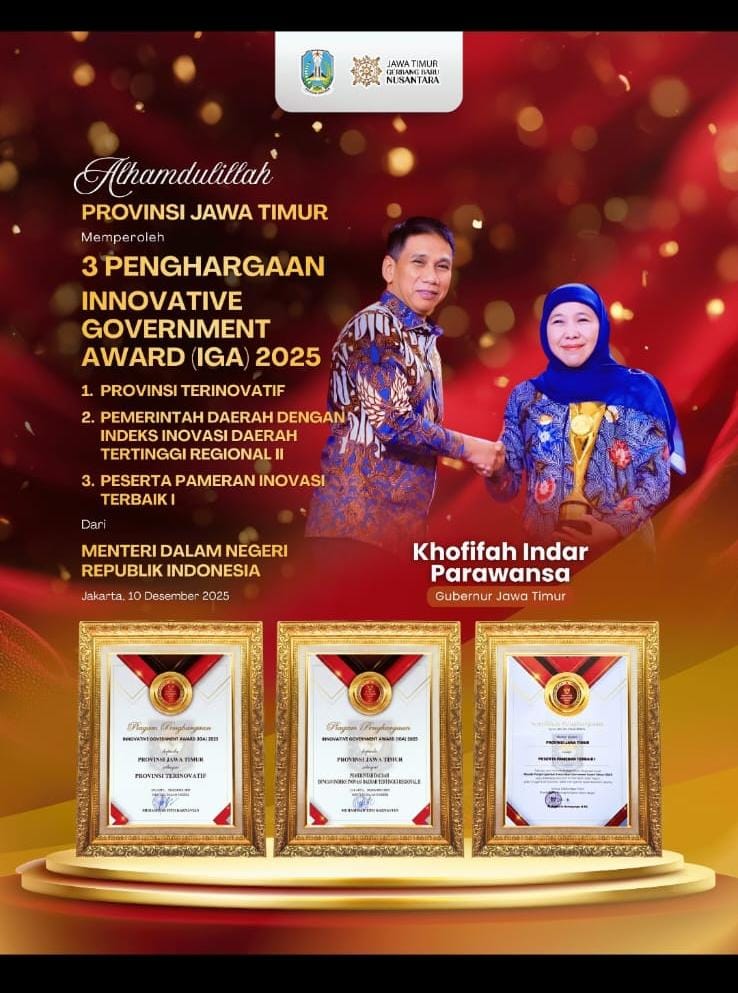 Jawa Timur Sabet Tiga Penghargaan di IGA 2025, Bukti Konsistensi Inovasi di Era Khofifah