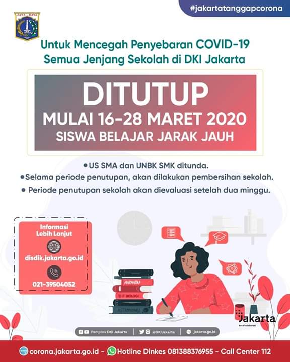 Upaya Lindungi Warga Tertular COVID-19, Semua Sekolah di Jakarta Ditutup 16-28 Maret 2020