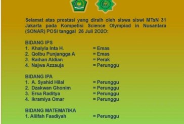 9 Siswa MTsN 31 Jakarta Ukir Prestasi Cemerlang di Olimpiade Sains Nasional