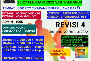 Turnamen Tenis Meja Single Open Singgih Cup XII Digelar di GOR RCC, Cikarang, Kabupaten Bekasi, 26-27 Februari 2022