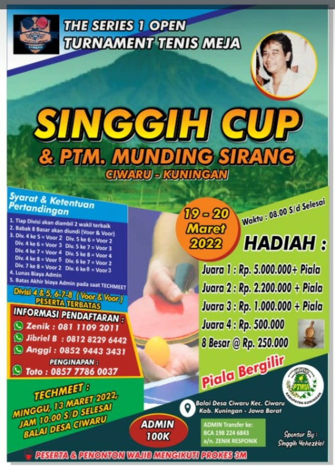 Bergengsi! Jangan Lewatkan Turnamen Tenis Meja Singgih Cup XIII di Balai Desa Ciwaru, Kabupaten Kuningan