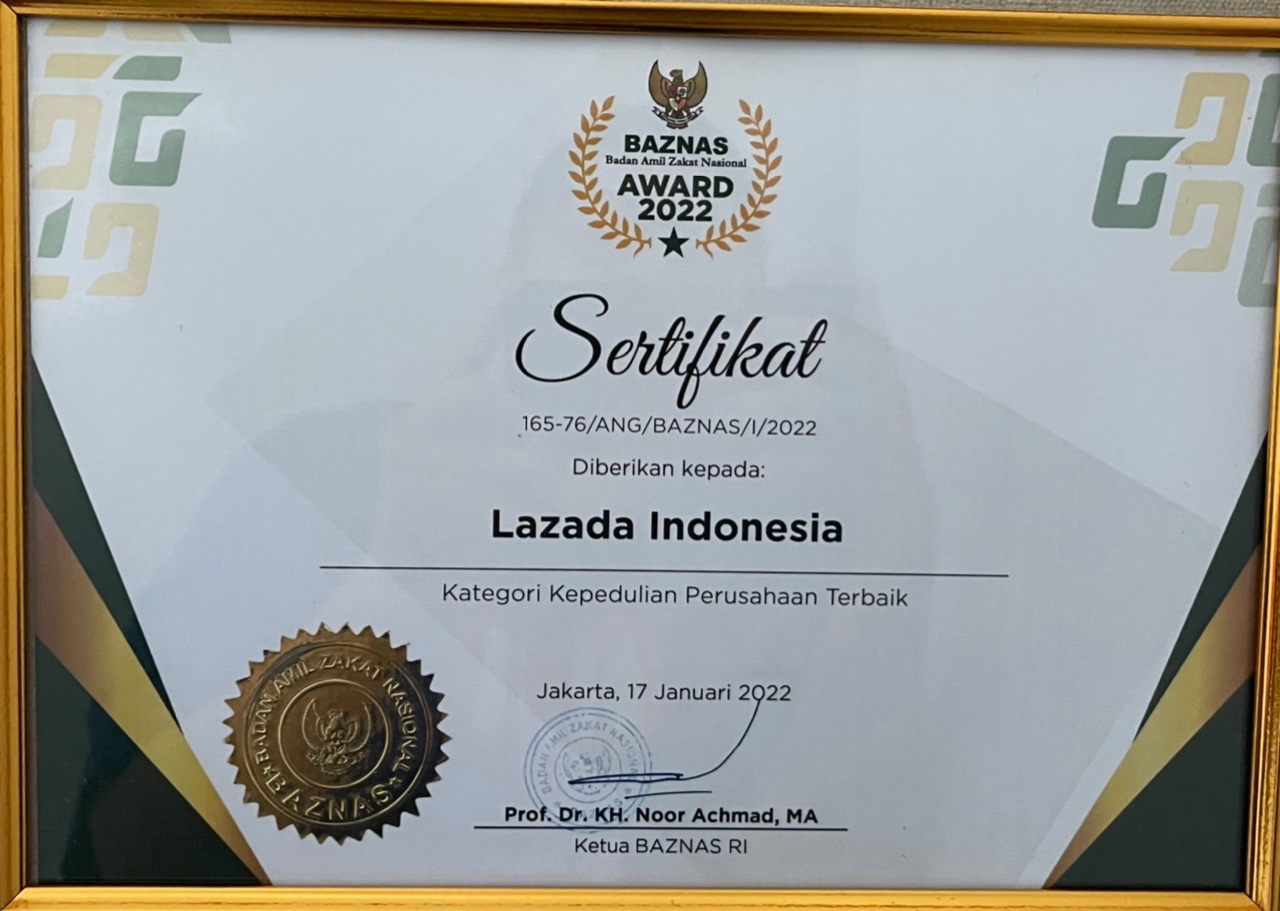 Lazada Peroleh Penghargaan untuk Kategori Kepedulian Perusahaan Terbaik dari Baznas