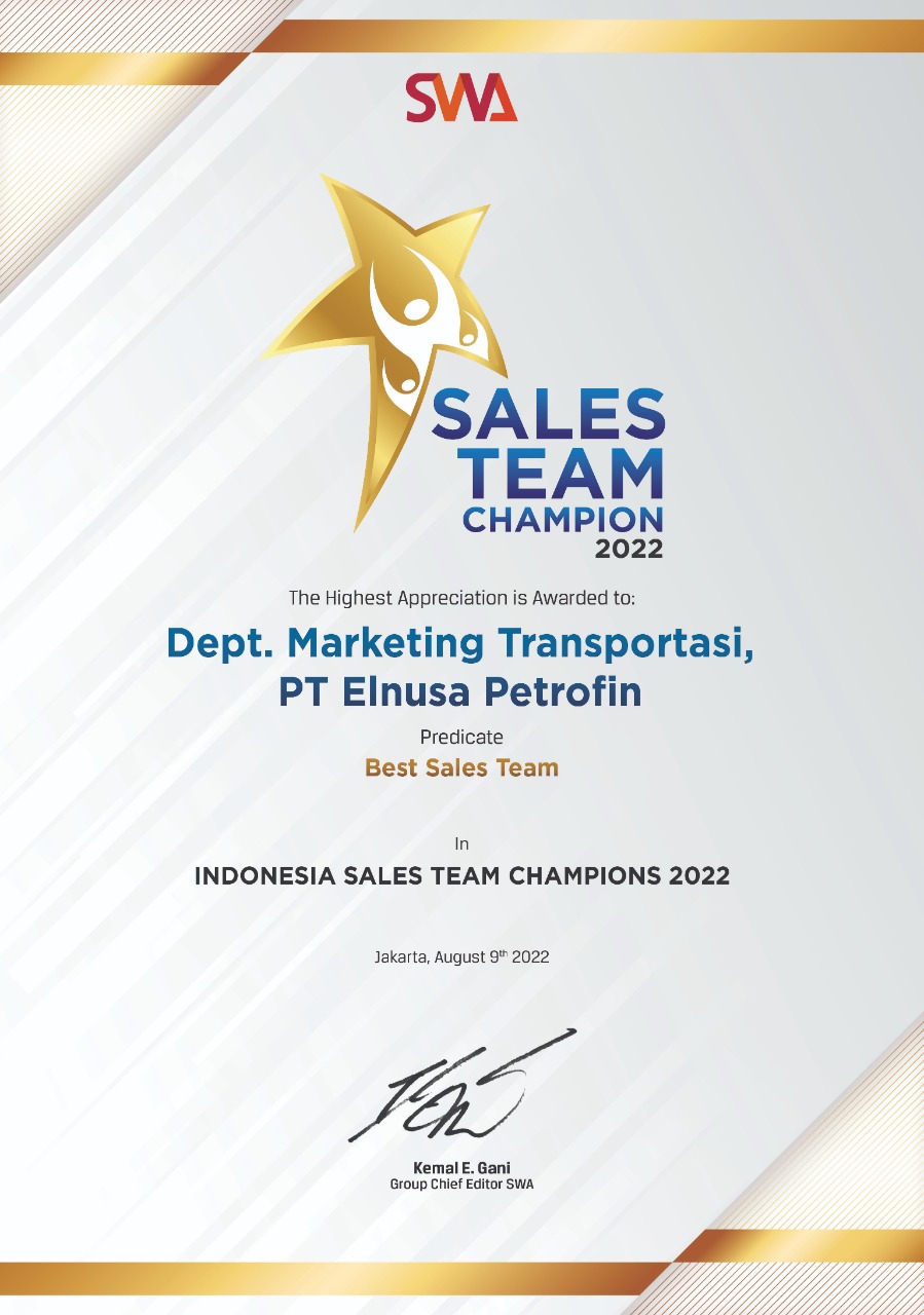Elnusa Petrofin Sabet Penghargaan Best Sales Team di Indonesia Sales Team Champion 2022