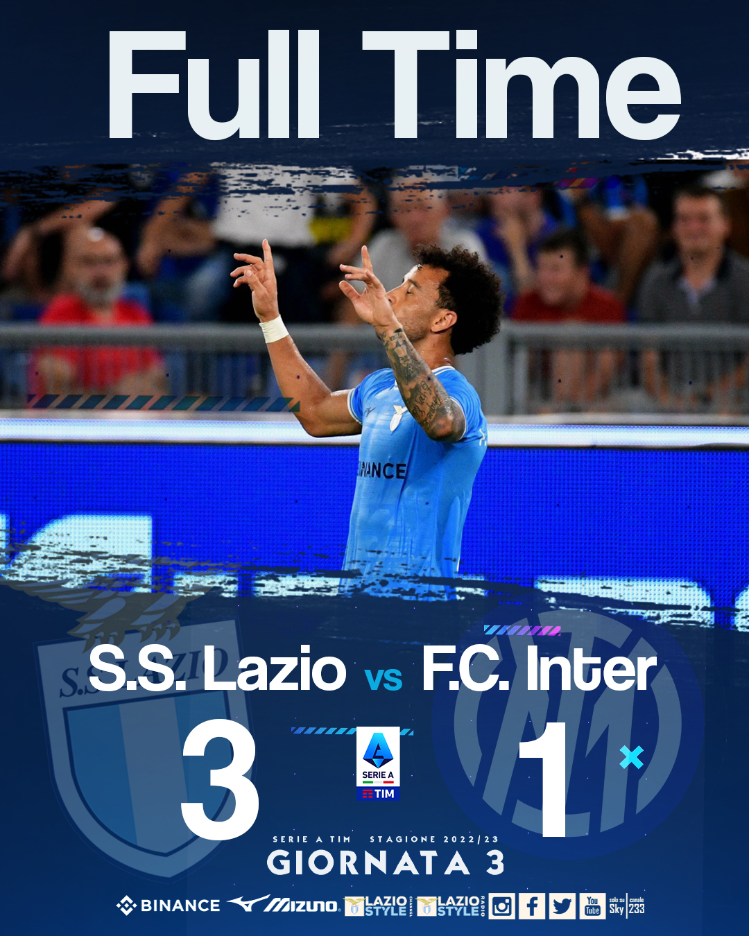 Hasil Liga Italia: Lazio Bekuk Inter Milan 3-1