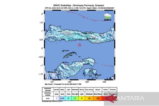 BMKG Laporkan Gempa Berkekuatan 5,3 Magnitudo Terjadi di Gorontalo
